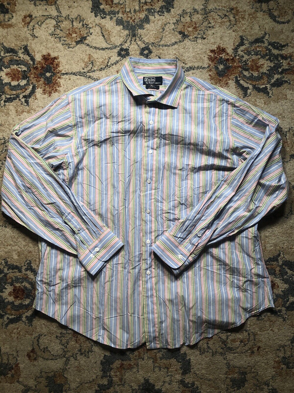 Polo Ralph Lauren Mens Regent Classic Fit Blue Pink Striped Shirt 2XL